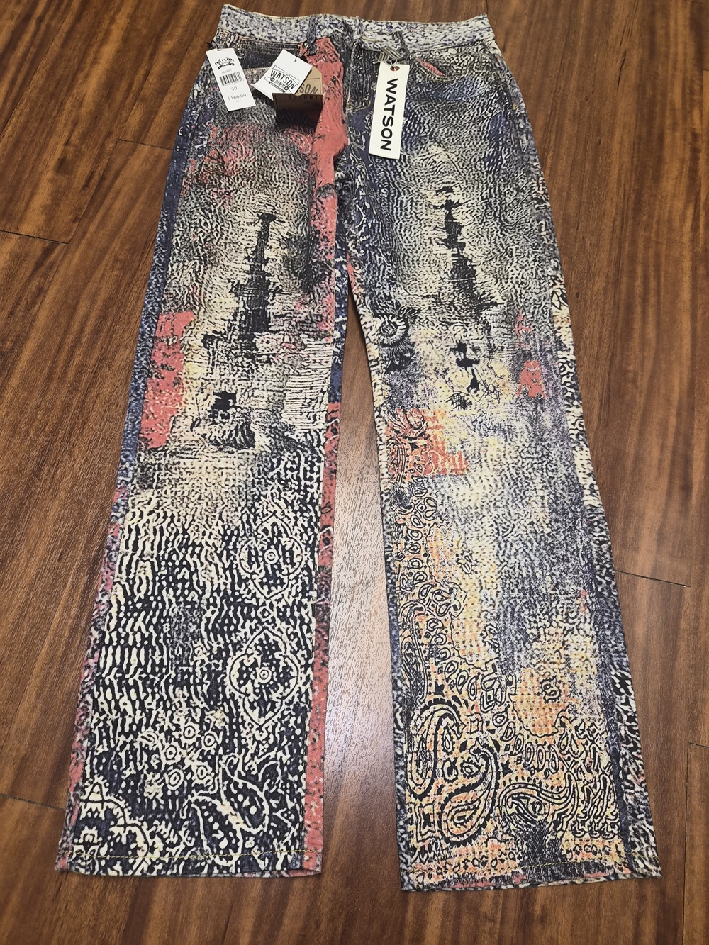 Watson Multicolor Patterned Wide-Leg Jeans - Navy & Coral Accents